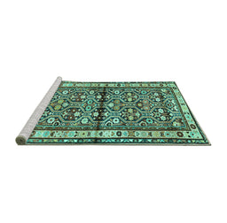 Sideview of Machine Washable Persian Turquoise Traditional Area Rugs, wshtr3004turq