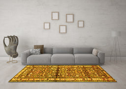 Machine Washable Persian Yellow Traditional Rug in a Living Room, wshtr3004yw