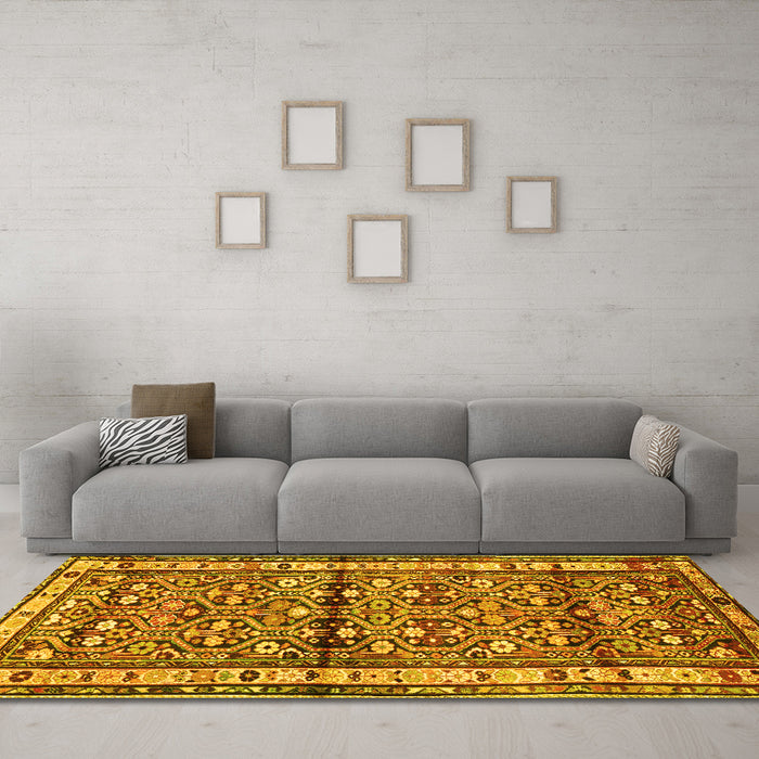 Machine Washable Persian Yellow Traditional Rug in a Living Room, wshtr3004yw