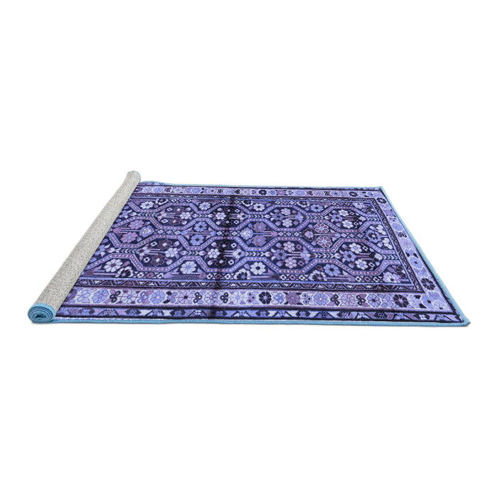 Sideview of Machine Washable Persian Blue Traditional Rug, wshtr3004blu