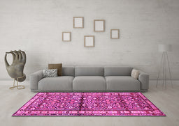 Machine Washable Persian Pink Traditional Rug in a Living Room, wshtr3004pnk