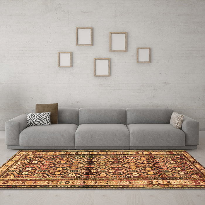 Machine Washable Persian Brown Traditional Rug in a Living Room,, wshtr3004brn
