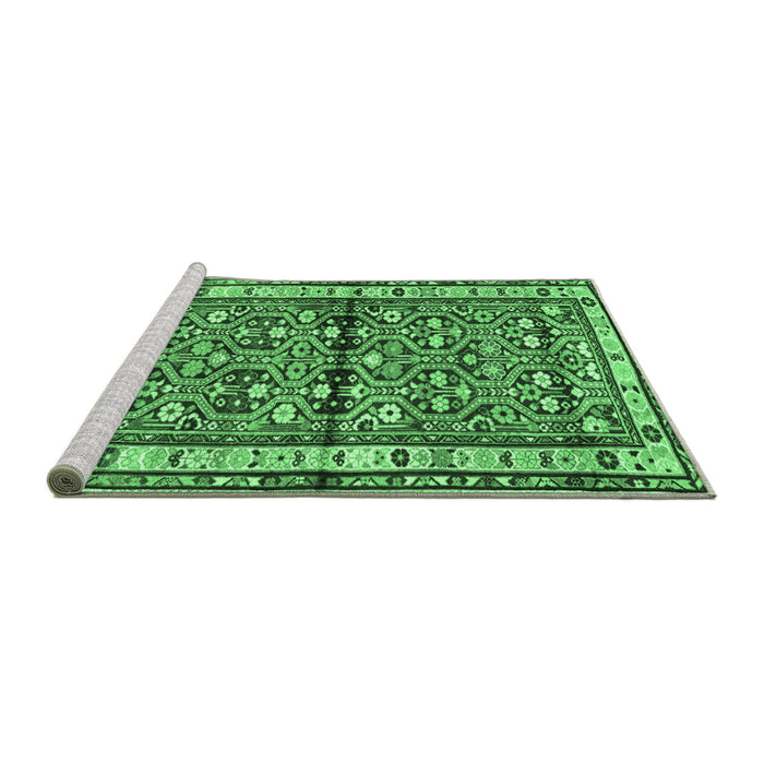 Sideview of Machine Washable Persian Emerald Green Traditional Area Rugs, wshtr3004emgrn