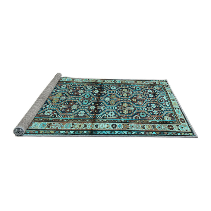Sideview of Machine Washable Persian Light Blue Traditional Rug, wshtr3004lblu