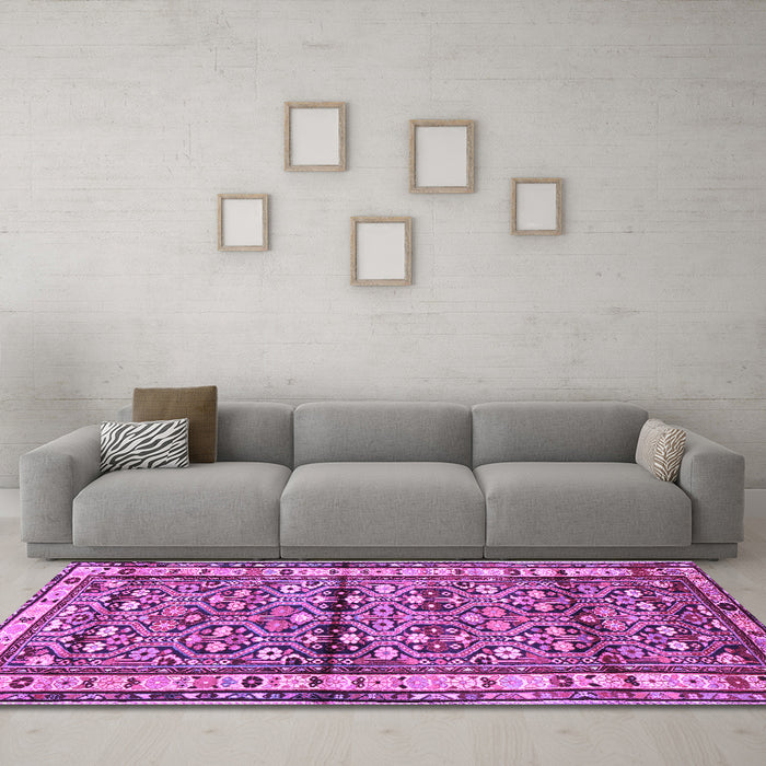 Machine Washable Persian Purple Traditional Area Rugs in a Living Room, wshtr3004pur