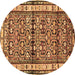 Round Persian Brown Traditional Rug, tr3004brn