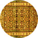 Round Persian Yellow Traditional Rug, tr3004yw