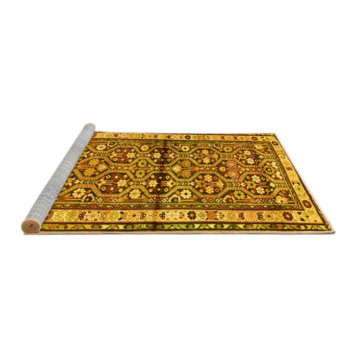 Sideview of Machine Washable Persian Yellow Traditional Rug, wshtr3004yw