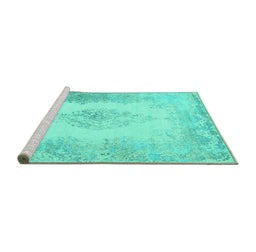 Sideview of Machine Washable Persian Turquoise Traditional Area Rugs, wshtr3005turq