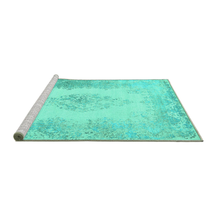 Sideview of Machine Washable Persian Turquoise Traditional Area Rugs, wshtr3005turq