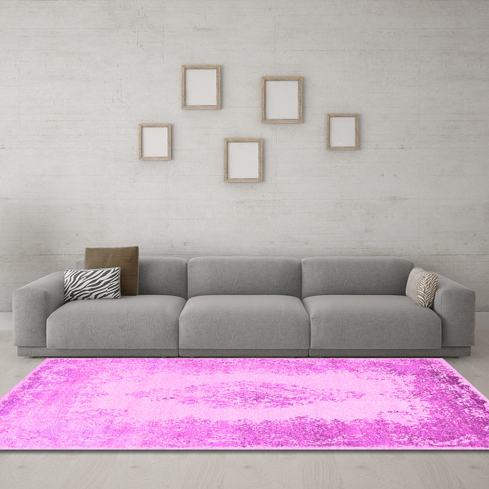 Machine Washable Persian Pink Traditional Rug in a Living Room, wshtr3005pnk