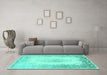 Machine Washable Persian Turquoise Traditional Area Rugs in a Living Room,, wshtr3005turq