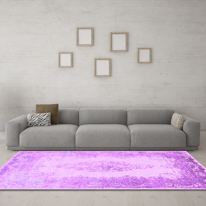 Machine Washable Persian Purple Traditional Area Rugs in a Living Room, wshtr3005pur