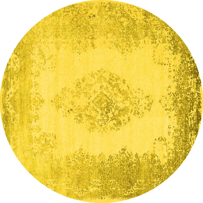 Round Machine Washable Persian Yellow Traditional Rug, wshtr3005yw