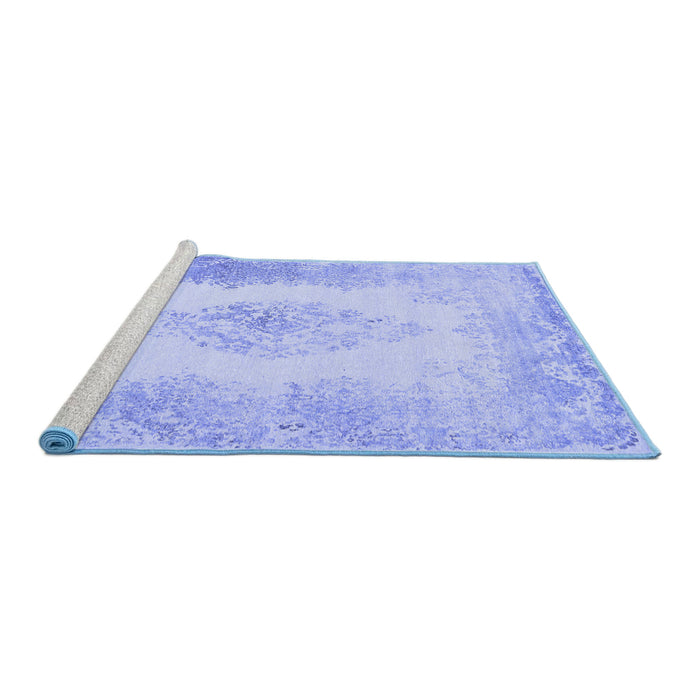 Sideview of Machine Washable Persian Blue Traditional Rug, wshtr3005blu