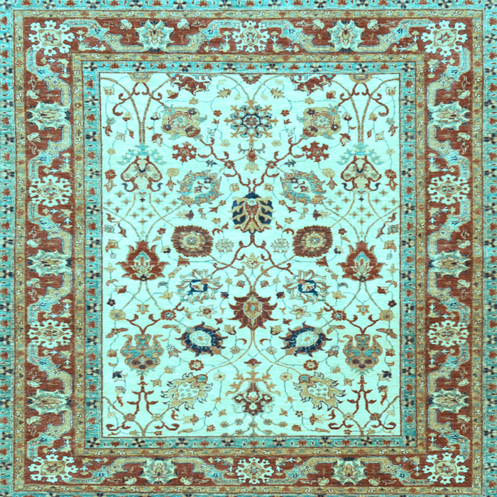 Square Machine Washable Oriental Light Blue Traditional Rug, wshtr3006lblu