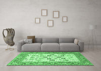 Machine Washable Oriental Emerald Green Traditional Rug, wshtr3006emgrn