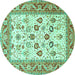 Round Oriental Turquoise Traditional Rug, tr3006turq