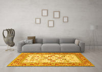 Machine Washable Oriental Yellow Traditional Rug, wshtr3006yw