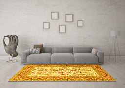 Machine Washable Oriental Yellow Traditional Rug in a Living Room, wshtr3006yw