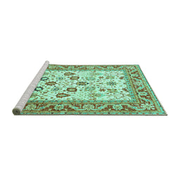 Sideview of Machine Washable Oriental Turquoise Traditional Area Rugs, wshtr3006turq