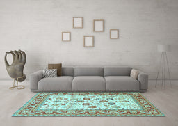 Machine Washable Oriental Light Blue Traditional Rug in a Living Room, wshtr3006lblu