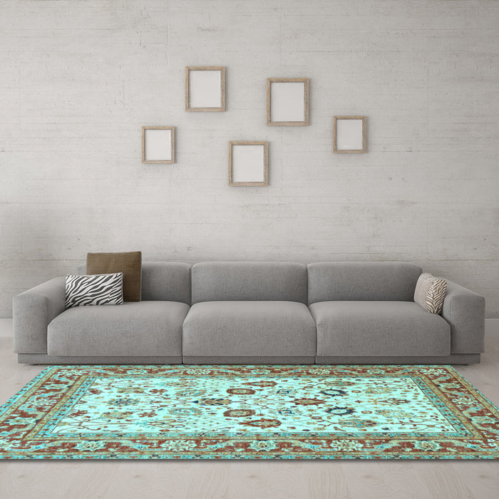 Machine Washable Oriental Light Blue Traditional Rug in a Living Room, wshtr3006lblu