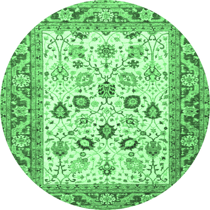 Round Oriental Emerald Green Traditional Rug, tr3006emgrn