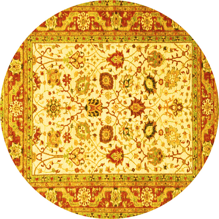 Round Oriental Yellow Traditional Rug, tr3006yw