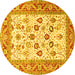 Round Oriental Yellow Traditional Rug, tr3006yw