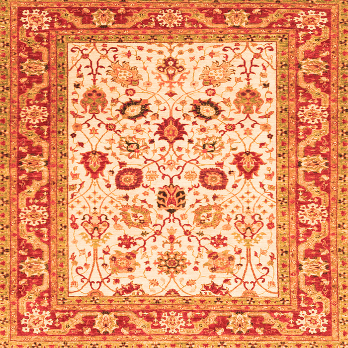 Round Machine Washable Oriental Orange Traditional Area Rugs, wshtr3006org