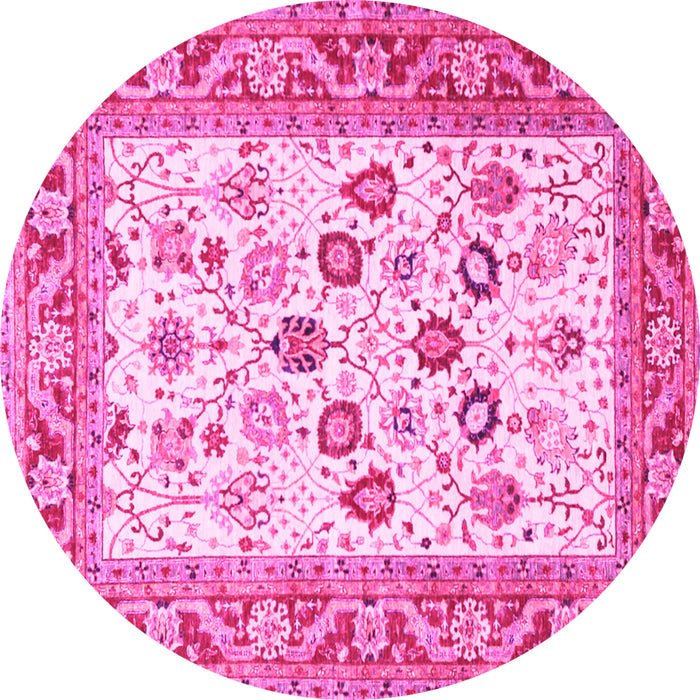 Round Machine Washable Oriental Pink Traditional Rug, wshtr3006pnk