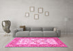 Machine Washable Oriental Pink Traditional Rug in a Living Room, wshtr3006pnk