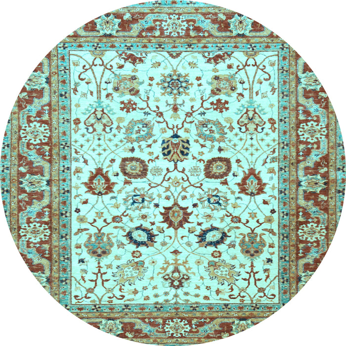 Round Machine Washable Oriental Light Blue Traditional Rug, wshtr3006lblu