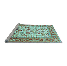 Sideview of Machine Washable Oriental Light Blue Traditional Rug, wshtr3006lblu