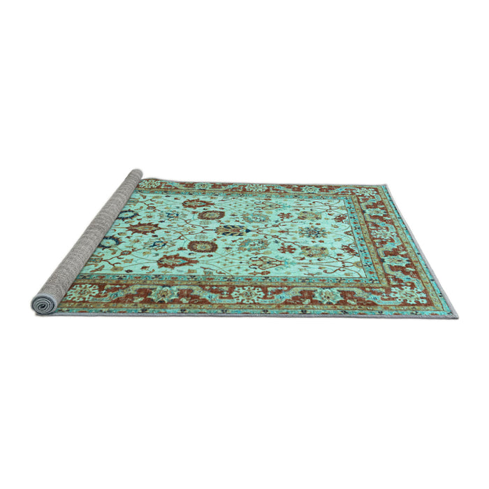 Sideview of Machine Washable Oriental Light Blue Traditional Rug, wshtr3006lblu