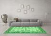 Machine Washable Oriental Emerald Green Traditional Area Rugs in a Living Room,, wshtr3007emgrn