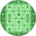 Round Oriental Emerald Green Traditional Rug, tr3007emgrn