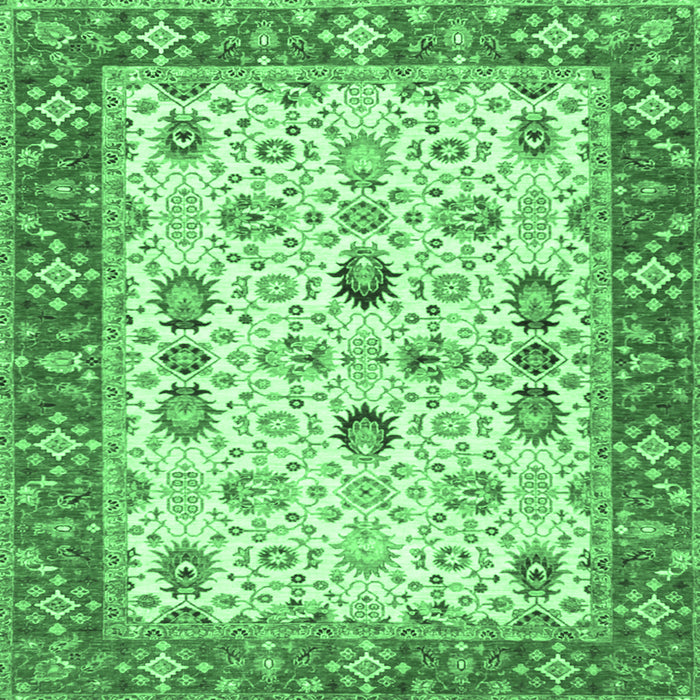 Square Oriental Emerald Green Traditional Rug, tr3007emgrn