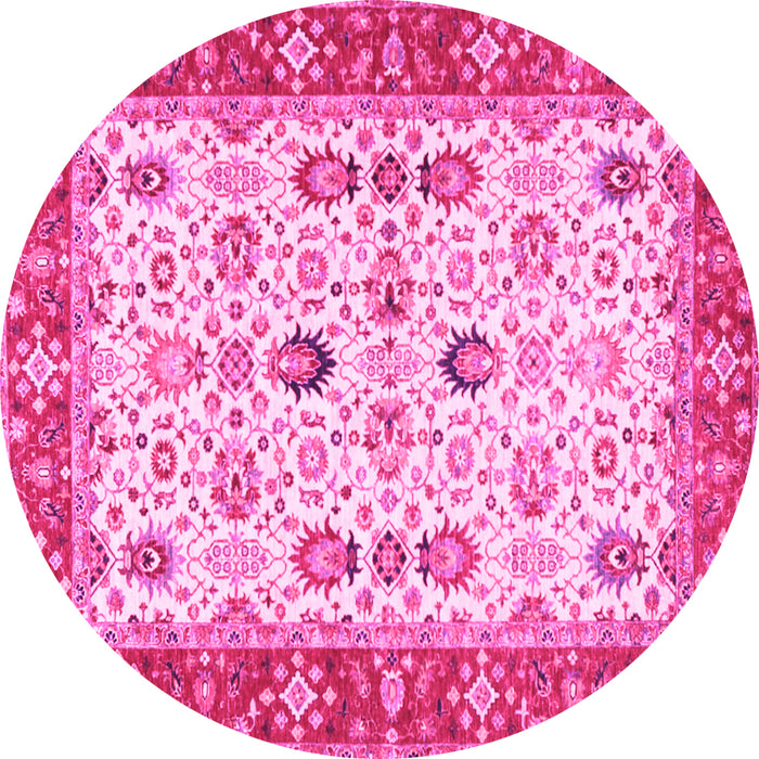 Round Machine Washable Oriental Pink Traditional Rug, wshtr3007pnk