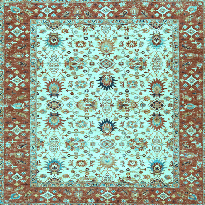 Square Machine Washable Oriental Light Blue Traditional Rug, wshtr3007lblu