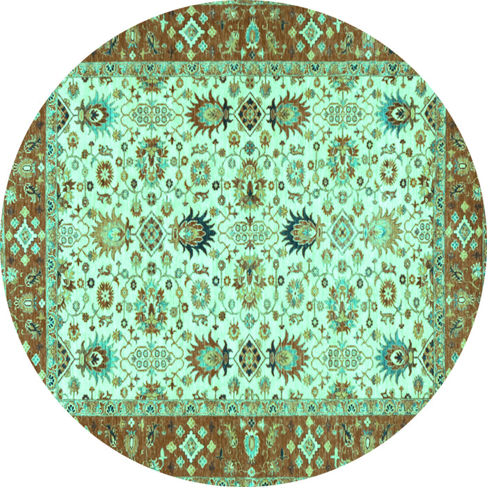 Round Machine Washable Oriental Turquoise Traditional Area Rugs, wshtr3007turq