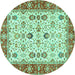 Round Machine Washable Oriental Turquoise Traditional Area Rugs, wshtr3007turq