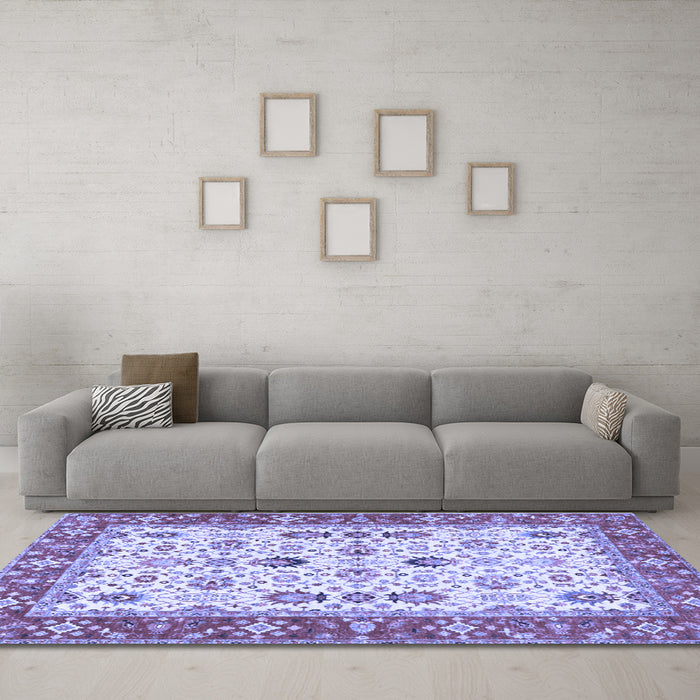 Machine Washable Oriental Blue Traditional Rug in a Living Room, wshtr3007blu