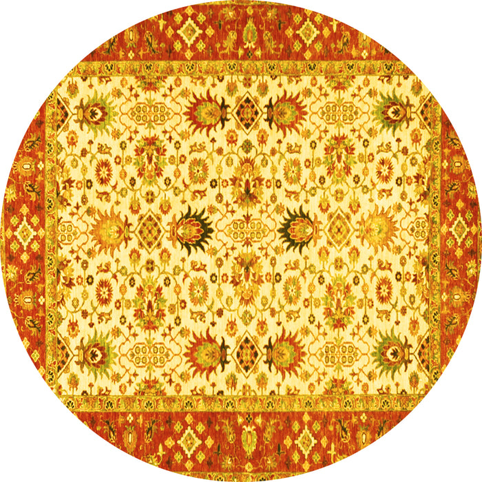Round Oriental Yellow Traditional Rug, tr3007yw