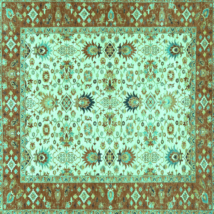 Square Machine Washable Oriental Turquoise Traditional Area Rugs, wshtr3007turq