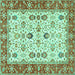 Square Machine Washable Oriental Turquoise Traditional Area Rugs, wshtr3007turq