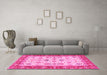 Machine Washable Oriental Pink Traditional Rug in a Living Room, wshtr3007pnk