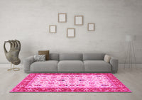 Machine Washable Oriental Pink Traditional Rug, wshtr3007pnk