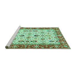 Sideview of Machine Washable Oriental Turquoise Traditional Area Rugs, wshtr3007turq